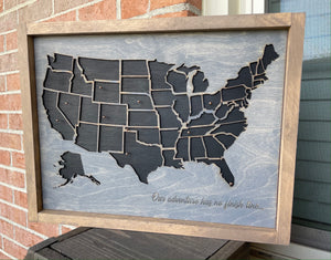 3D + Engraved United States - "Places I've visited" Map