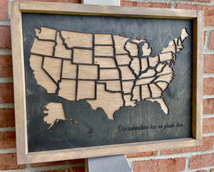 3D + Engraved United States - "Places I've visited" Map