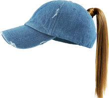 Load image into Gallery viewer, Women&#39;s &quot;Ponytail&quot; Baseball Hat - Multiple Leather Patches + Colors Available!
