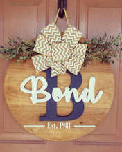 Load image into Gallery viewer, Last Name 18” Front Door Round Sign w/3D Lettering
